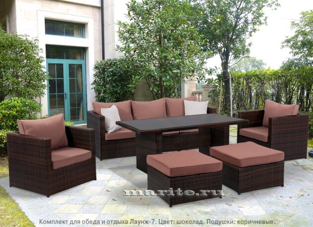 Комплект мебели из искусственного ротанга Лаунж-7 (Lounge-7) (цвет: шоколад) (подушки: коричневые)