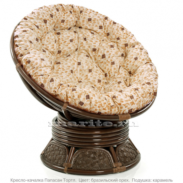 Кресло-качалка вращающееся из натурального ротанга Папасан Тортл (цвет: орех) - вид 5 миниатюра