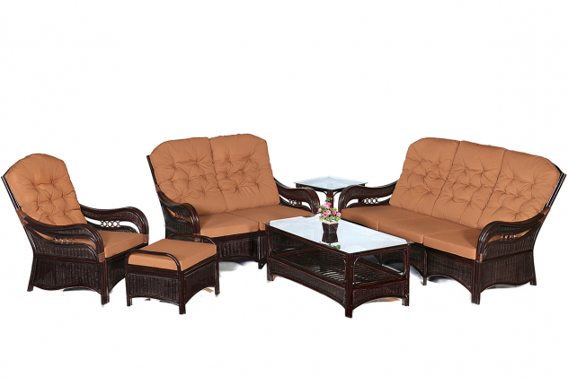 Комплект мебели для гостиной (3+2+1) из натурального ротанга Касабланка (Casablanca) (цвет: шоколад) (подушки: коричневые милка)