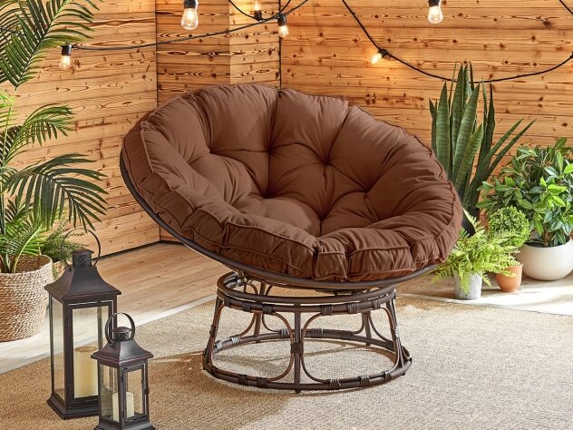 Кресло из искусственного ротанга ПАПАСАН D114 (цвет: тёмно-коричневый, подушка: коричневая)