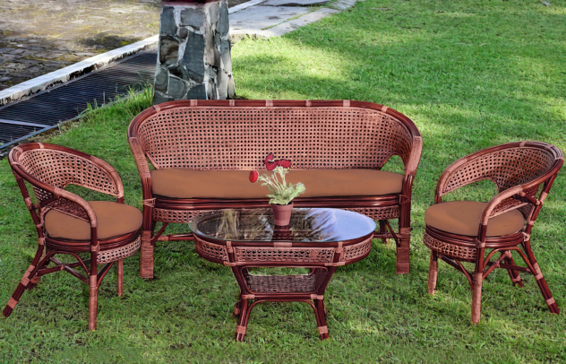 Комплект мебели из натурального ротанга с трёхместным диваном Пеланги Трио (Pelangi Trio) (цвет: черри)
