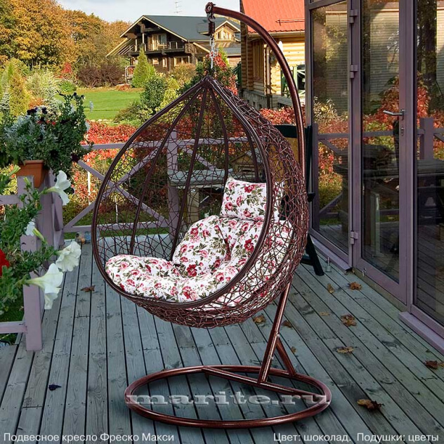 Подвесное кресло качели плетёное Фреско Макси 110 х 117 (цвет: шоколад) - вид 3 миниатюра
