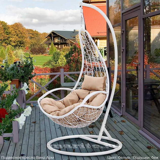 Подвесное кресло качели плетёное Винд Арм (цвет: белый) - вид 3 миниатюра