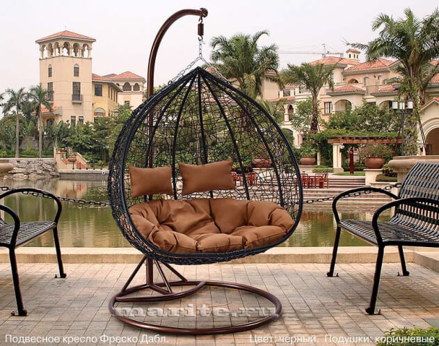 Подвесное кресло-диван качели плетёное Фреско Дабл 120 х 130 (цвет: чёрный)