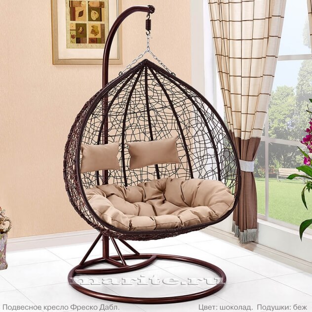 Подвесное кресло-диван качели плетёное Фреско Дабл 120 х 130 (цвет: шоколад)