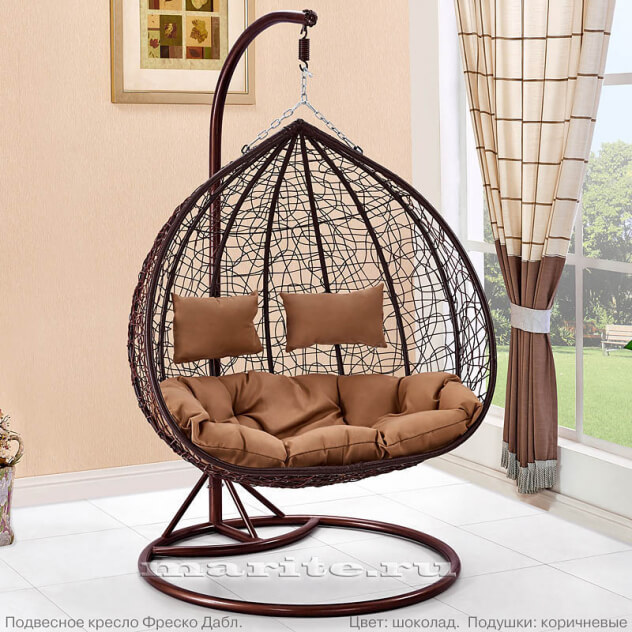 Подвесное кресло-диван качели плетёное Фреско Дабл 120 х 130 (цвет: шоколад) - вид 1 миниатюра