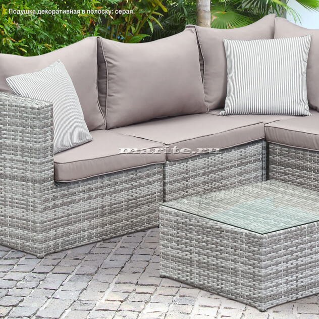 Комплект мебели из искусственного ротанга Лаунж-L (Lounge-L) (цвет: серый) (подушки: серые) - вид 1 миниатюра