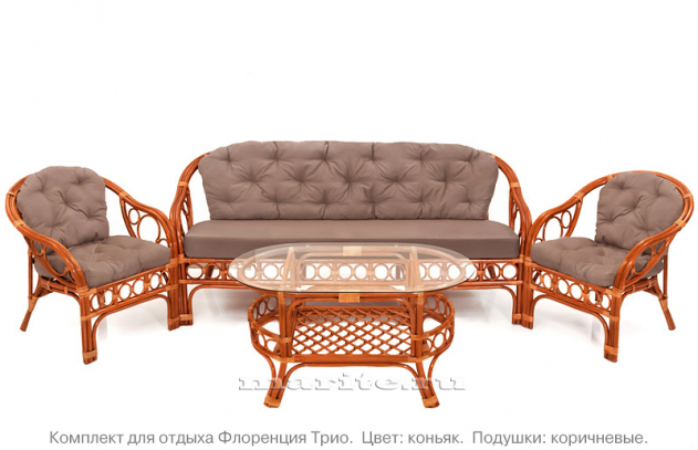 Комплект мебели для гостиной из натурального ротанга Флоренция Трио (Florence Trio) (цвет: коньяк)