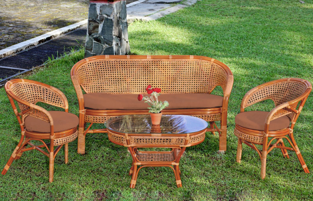 Комплект мебели из натурального ротанга с трёхместным диваном Пеланги Трио (Pelangi Trio) (цвет: коньяк)