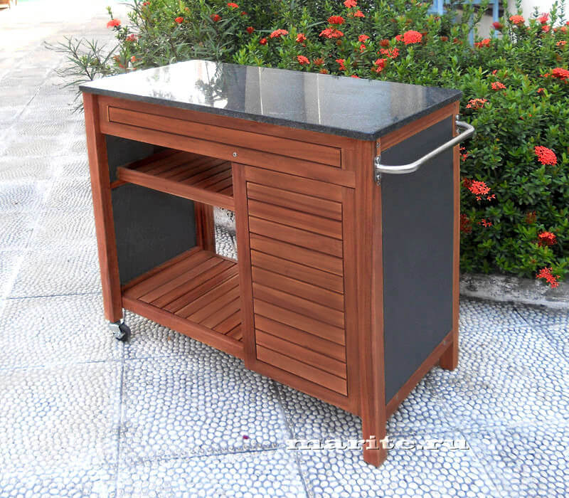 Cадовая кухня на колёсах из акации и мрамора Гарден Китчен ( Garden Kitchen) (цвета: тёмная акация) Cадовая кухня на колёсах из акации и мрамора Гарден Китчен ( Garden Kitchen) (цвета: тёмная акация)