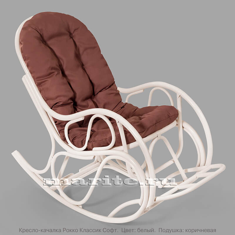 Кресло-качалка из натурального ротанга Рокко Классик Софт (цвет: белый ...