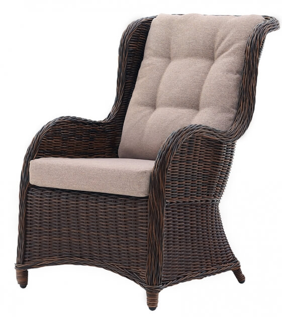 Кресло из искусственного ротанга Оксфорд (Oxford) (цвет: кофе) (подушка: лен)