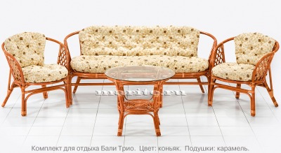 Комплект мебели из натурального ротанга с трёхместным диваном Бали Трио (Bali Trio) (цвет: коньяк) - вид 1 миниатюра