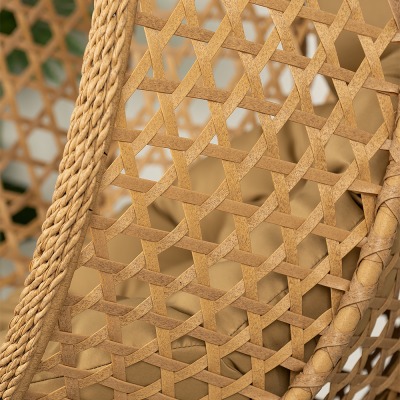 Подвесное кресло качели плетёное Сафира Премиум KD (цвет: пшеничный, подушка коричневая) - вид 1 миниатюра