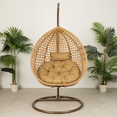 Подвесное кресло качели плетёное Сафира Премиум KD (цвет: пшеничный, подушка коричневая) - вид 7 миниатюра