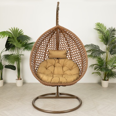 Подвесное кресло качели плетёное Сафира Премиум KD (цвет: коричневый, подушка коричневая) - вид 9 миниатюра