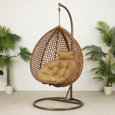 Подвесное кресло качели плетёное Сафира Премиум KD (цвет: коричневый, подушка коричневая)