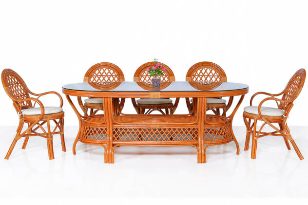 Обеденный комплект мебели из натур. ротанга Ява-8 Овал (Java-8 Oval) (цвет: коньяк, шоколад) - вид 1 миниатюра