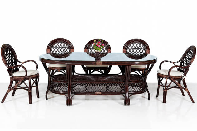 Обеденный комплект мебели из натур. ротанга Ява-8 Овал (Java-8 Oval) (цвет: коньяк, шоколад) - вид 5 миниатюра