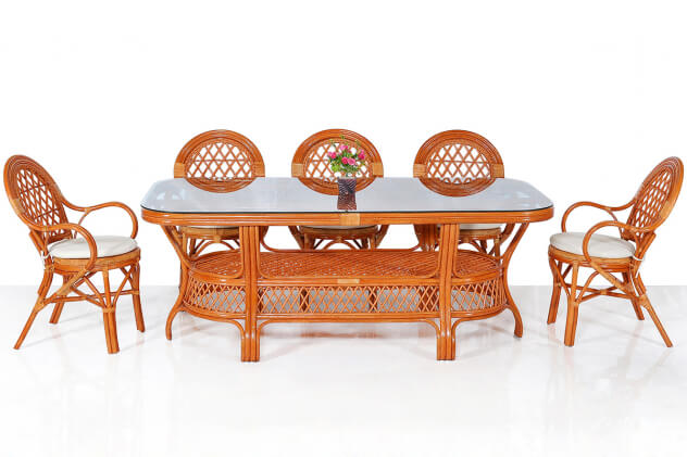 Обеденный комплект мебели из натур. ротанга Ява-8 (Java-8) (цвет: коньяк, шоколад) - вид 1 миниатюра
