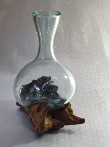 Стеклянная ваза на корнях из ценных пород дерева (25 см) - вид 1 миниатюра