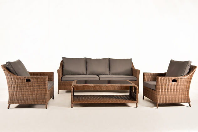 Комплект мебели из искусственного ротанга Рио (Rio) (цвет: коричневый меланж) (подушки: серые)