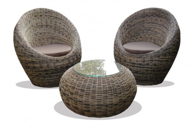 Кофейный комплект мебели плетёный из натурального ротанга Эгз (Eggs) (цвет: лайм, натуральный 3-х цветный) - вид 1 миниатюра