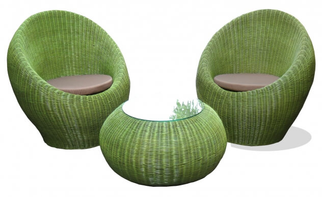 Кофейный комплект мебели плетёный из натурального ротанга Эгз (Eggs) (цвет: лайм, натуральный 3-х цветный) - вид 2 миниатюра