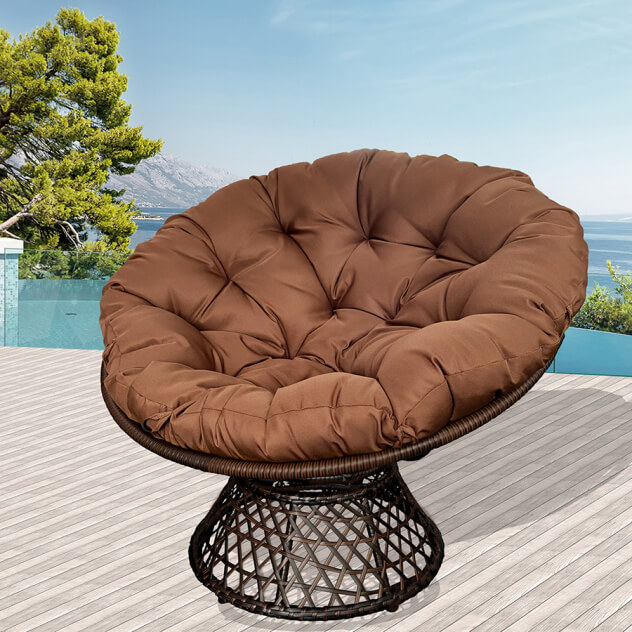 Кресло из искусственного ротанга ПАПАСАН ВРАЩАЮЩИЙСЯ (цвет: тёмно-коричневый, подушка коричневая)