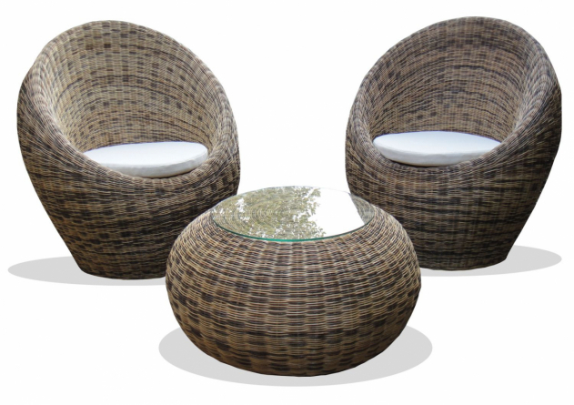 Кофейный комплект мебели  плетёный из натурального ротанга Эгз (Eggs) (цвет: трёхцветный натуральный)