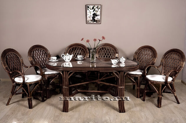 Обеденный комплект мебели из натурального ротанга Ява-6 Овал (Java-6 Oval) (цвет: шоколад)