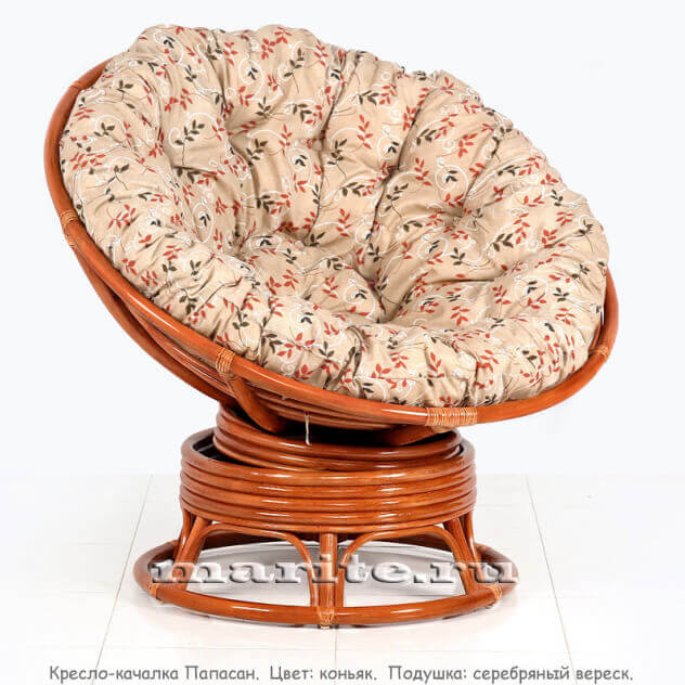 Кресло-качалка из натурального ротанга ПАПАСАН ВРАЩАЮЩИЙСЯ (цвет: коньяк, черри, орех, шоколад) - вид 9 миниатюра