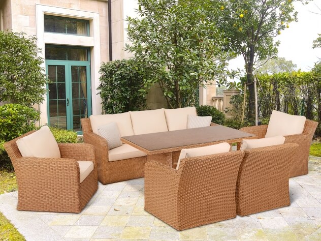 Комплект мебели из искусственного ротанга Премиум Лаунж-7+ (Premium Lounge-7+) (цвет: пшеничный) (подушки: бежевые)