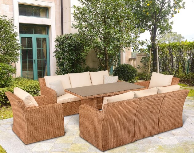Комплект мебели из искусственного ротанга Премиум Лаунж-8 (Premium Lounge-8) (цвет: пшеничный) (подушки: бежевые)