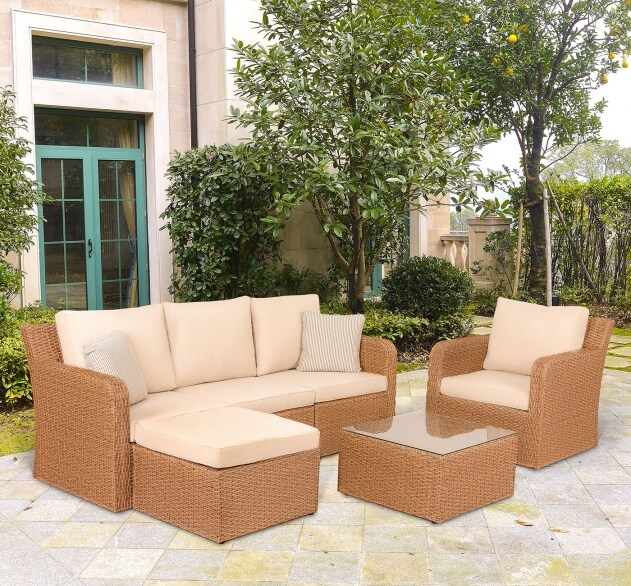 Комплект мебели из искусственного ротанга Премиум Лаунж Релакс (Premium Lounge Relax) (цвет: пшеничный) (подушки: бежевые)