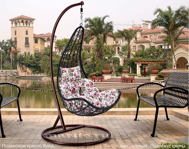 Подвесное кресло качели плетёное Винд ( цвет: чёрный) - вид 1 миниатюра