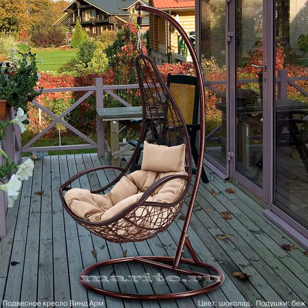 Подвесное кресло качели плетёное Винд Арм ( цвет: шоколад) - вид 2 миниатюра