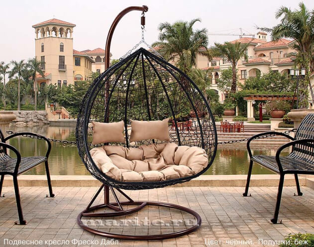 Подвесное кресло-диван качели плетёное Фреско Дабл 130 х 130 (цвет: чёрный) АКЦИЯ! - вид 1 миниатюра