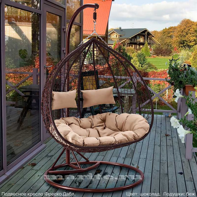 Подвесное кресло-диван качели плетёное Фреско Дабл 130 х 130 (цвет: шоколад) - вид 2 миниатюра