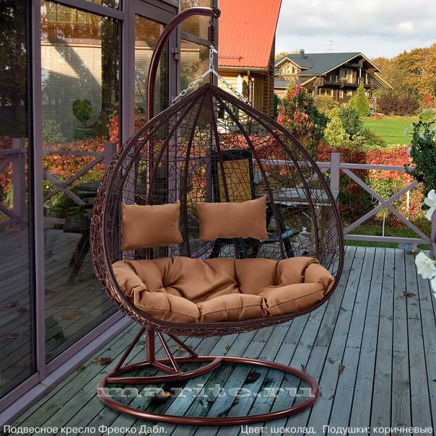 Подвесное кресло-диван качели плетёное Фреско Дабл 130 х 130 (цвет: шоколад) - вид 3 миниатюра