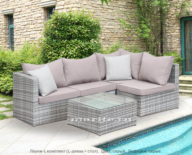 Комплект мебели из искусственного ротанга Лаунж-L (Lounge-L) (цвет: серый)  (подушки: серые)