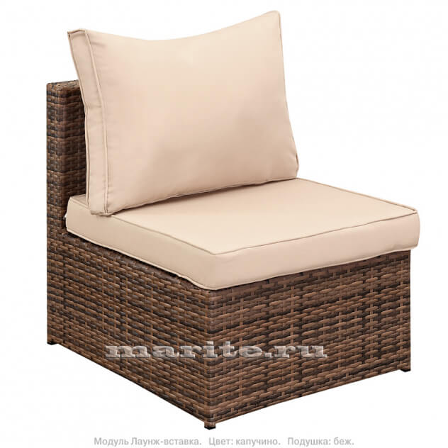 Комплект мебели из искусственного ротанга Лаунж-L (Lounge-L) (ротанг - капучино меланж, подушки - беж, серые) - вид 2 миниатюра