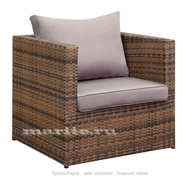 Комплект мебели из искусственного ротанга Лаунж-L (Lounge-L) (ротанг - капучино меланж, подушки - беж, серые) - вид 7 миниатюра