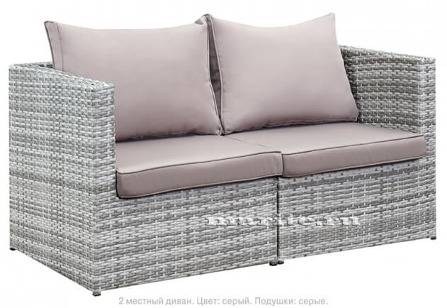 Комплект из искусственного ротанга Лаунж Классик-2 (Lounge Classic-2) (цвет: серый) (подушки: серые) - вид 1 миниатюра