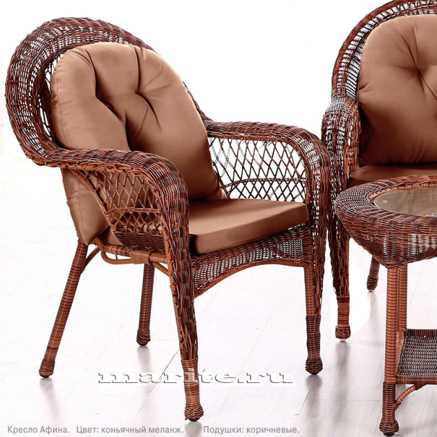 Комплект мебели из искусственного ротанга Афина (Afina) (цвет: коньячный меланж; подушки: беж, серые, коричневые) - вид 4 миниатюра