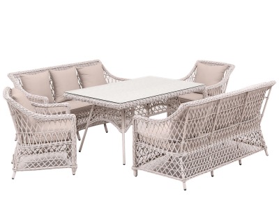 Комплект мебели из искусственного ротанга Пикник-8 Софа (Picnic-8 Sofa) (стол 150х90) (цвет: светло-серый) (подушки: бежевые)