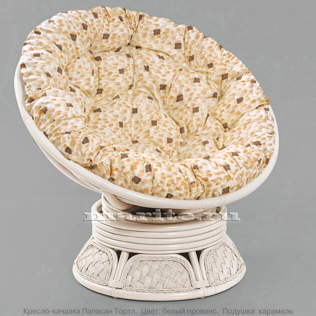 Кресло-качалка вращающееся из натурального ротанга Папасан Тортл (цвет: белый прованс) - вид 4 миниатюра