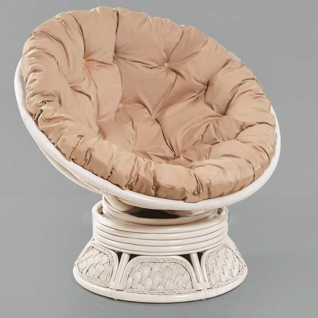 Кресло-качалка вращающееся из натурального ротанга Папасан Тортл (цвет: белый прованс) - вид 10 миниатюра