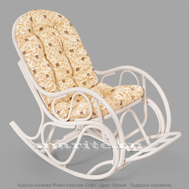 Кресло-качалка из натурального ротанга Рокко Классик Софт (цвет: белый прованс) - вид 1 миниатюра