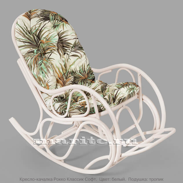 Кресло-качалка из натурального ротанга Рокко Классик Софт (цвет: белый прованс) - вид 4 миниатюра